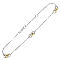 14k Yellow Gold and Sterling Silver Triple Ring Stationed Anklet - Forever in Harmony