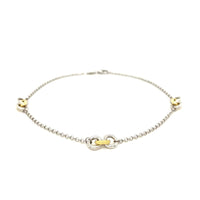 14k Yellow Gold and Sterling Silver Triple Ring Stationed Anklet - Forever in Harmony