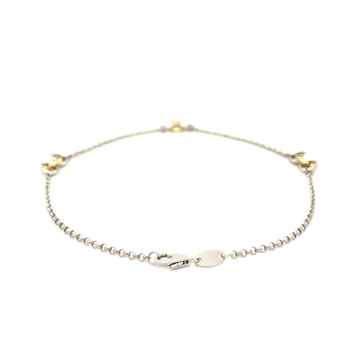 14k Yellow Gold and Sterling Silver Triple Ring Stationed Anklet - Forever in Harmony