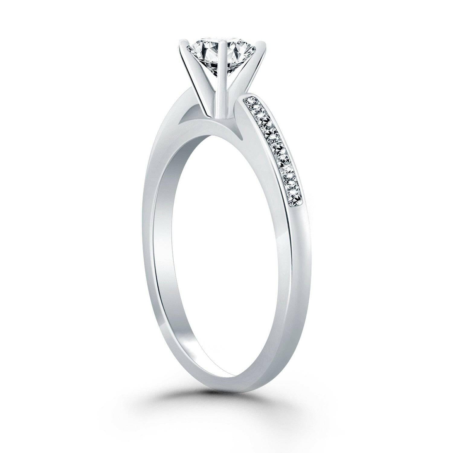 14k White Gold Diamond Channel Cathedral Engagement Ring - Forever in Harmony