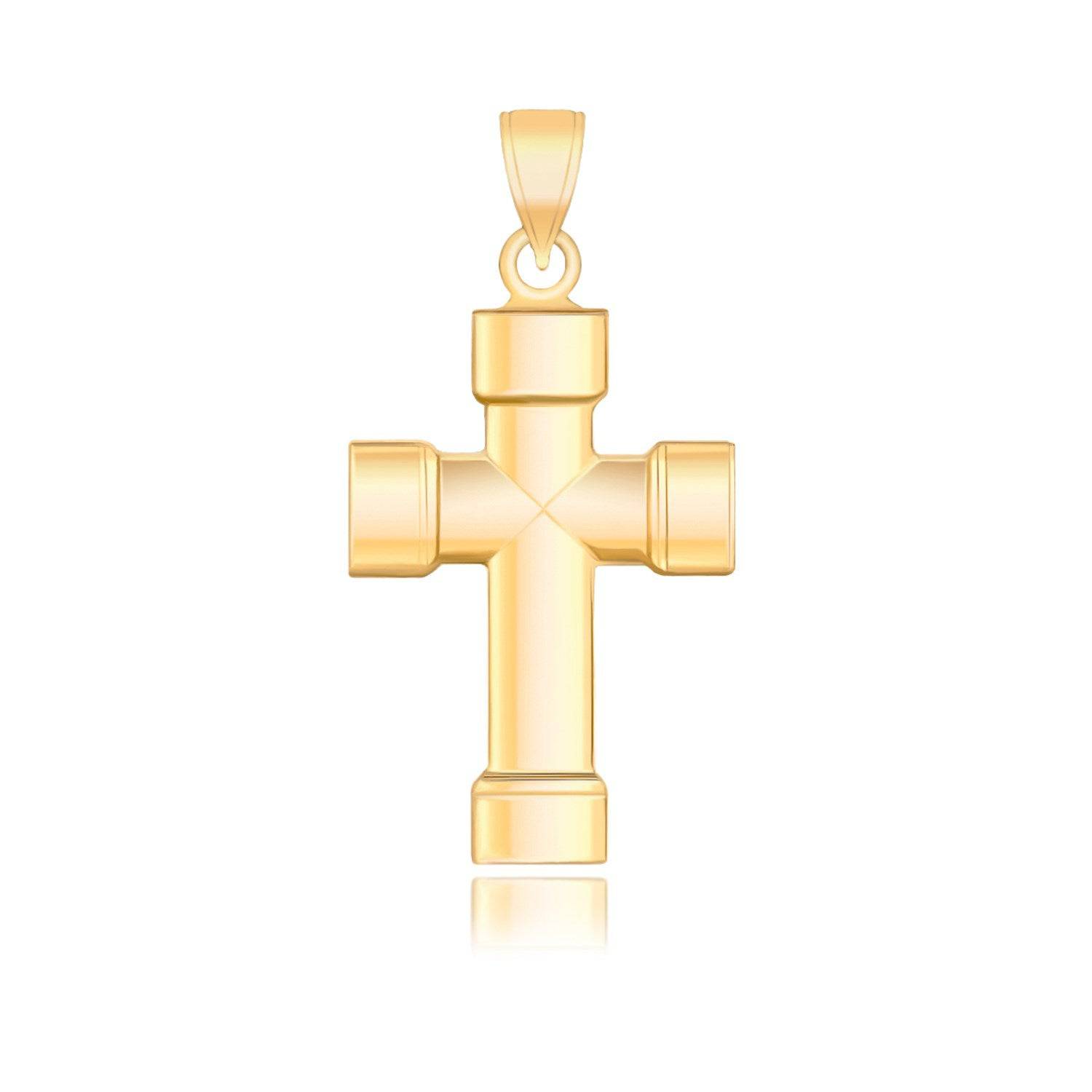 14k Yellow Gold Cross Pendant with Block Like Ends - Forever in Harmony