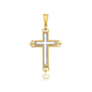 14k Two-Tone Gold Cross Pendant with an Ornate Budded Style - Forever in Harmony