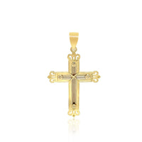 14k Two-Tone Gold Cross Pendant with an Ornate Budded Style - Forever in Harmony