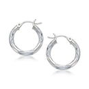 14k White Gold Hoop Earrings with Diamond Cuts (3x15mm) - Forever in Harmony