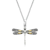 18k Yellow Gold and Sterling Silver Pendant in a Dragonfly Design - Forever in Harmony