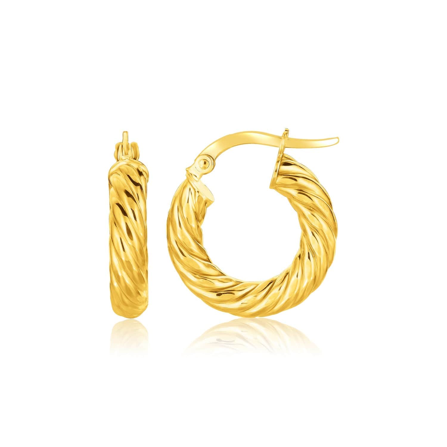 14k Yellow Gold Twisted Cable Small Hoop Earrings(4x17.6mm) - Forever in Harmony