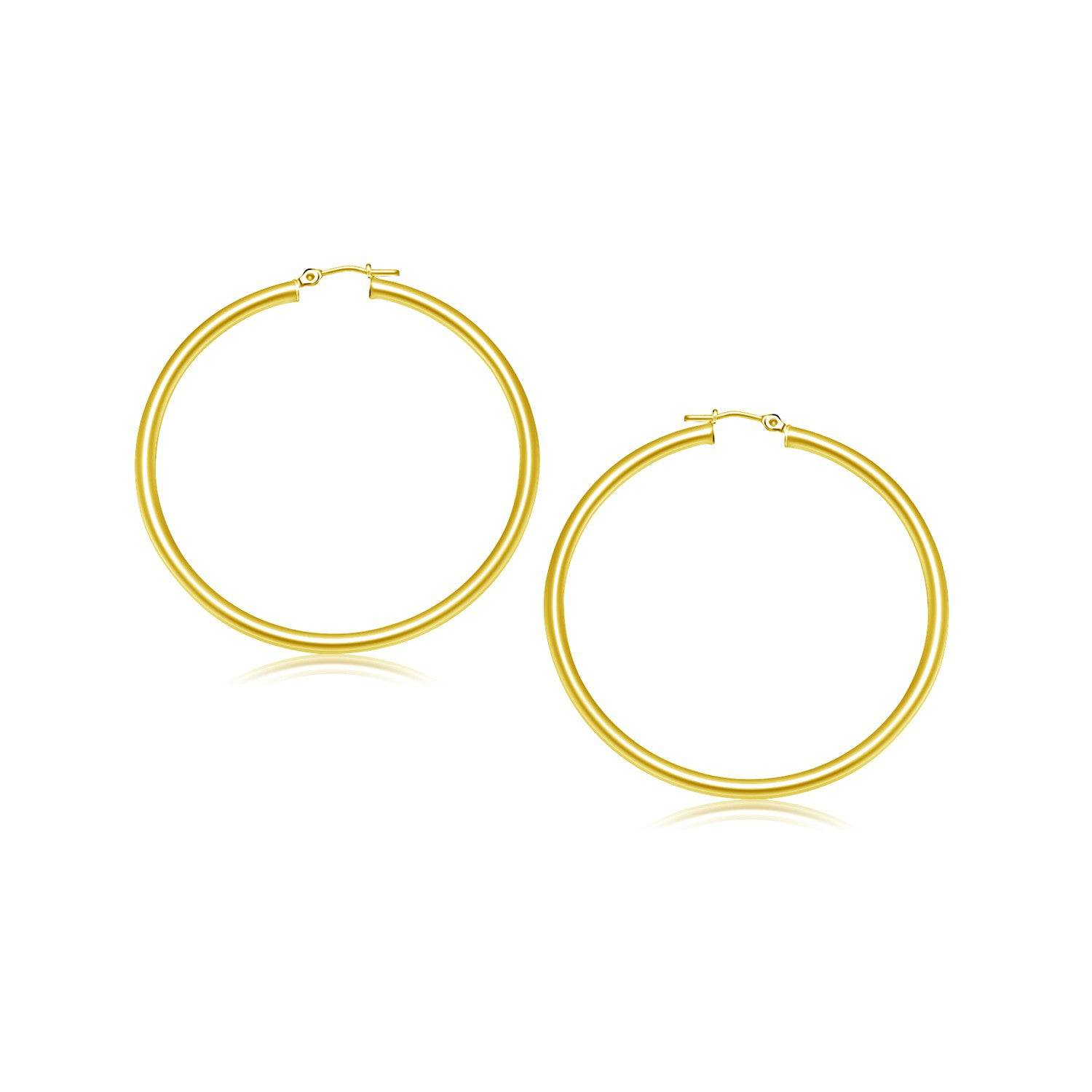 14k Yellow Gold Polished Hoop Earrings (3x25mm) - Forever in Harmony