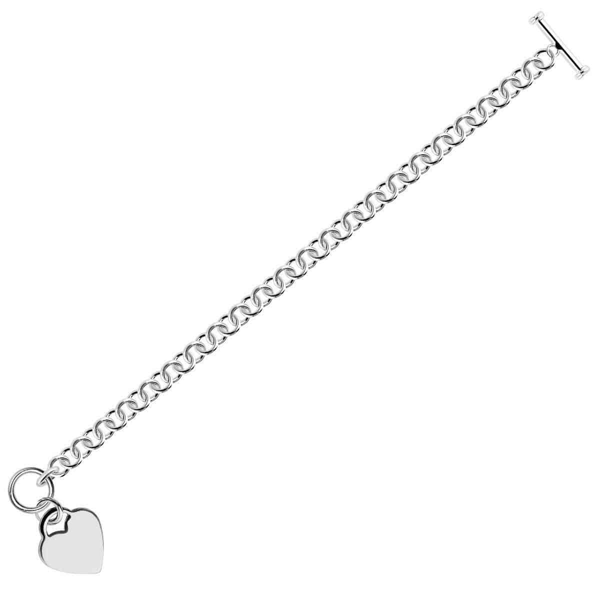 Sterling Silver Rhodium Plated Rolo Chain Bracelet with a Heart Charm (6.00 mm) |