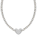 Sterling Silver Rhodium Plated Chain Bracelet with a Flat Heart Motif Station - Forever in Harmony