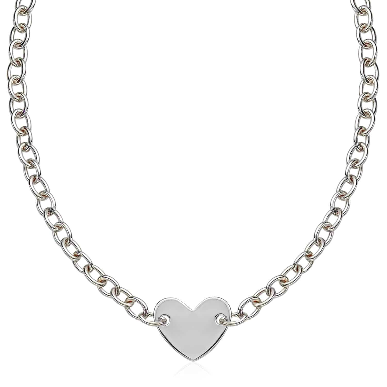 Sterling Silver Rhodium Plated Chain Bracelet with a Flat Heart Motif Station - Forever in Harmony