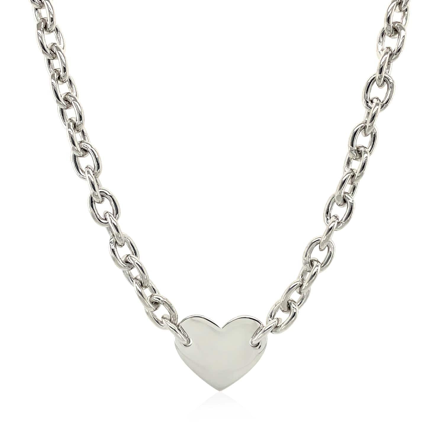 Sterling Silver Rhodium Plated Chain Bracelet with a Flat Heart Motif Station - Forever in Harmony