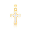 14k Two-Tone Gold Dual Cross Design Pendant with Block Ends - Forever in Harmony