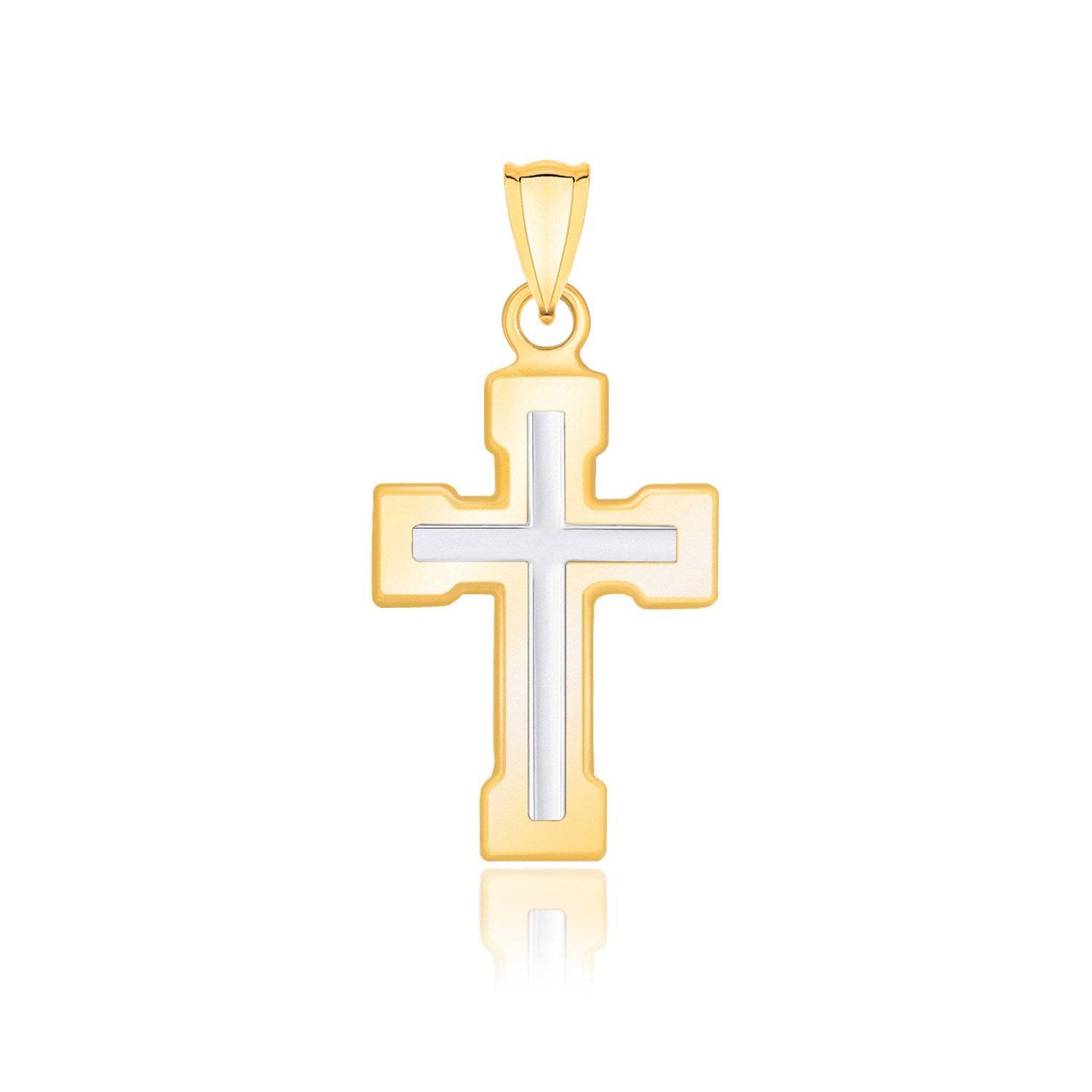 14k Two-Tone Gold Dual Cross Design Pendant with Block Ends - Forever in Harmony