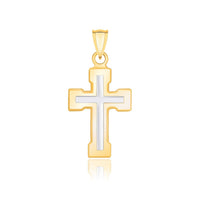 14k Two-Tone Gold Dual Cross Design Pendant with Block Ends - Forever in Harmony