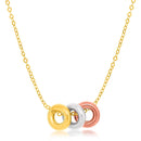 14k Tri-Color Gold Chain Necklace with Three Open Circle Accents - Forever in Harmony