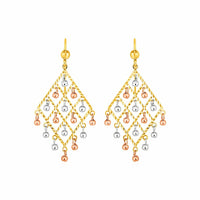 Textured Chandelier Earrings with Ball Drops in 14k Tri Color Gold - Forever in Harmony