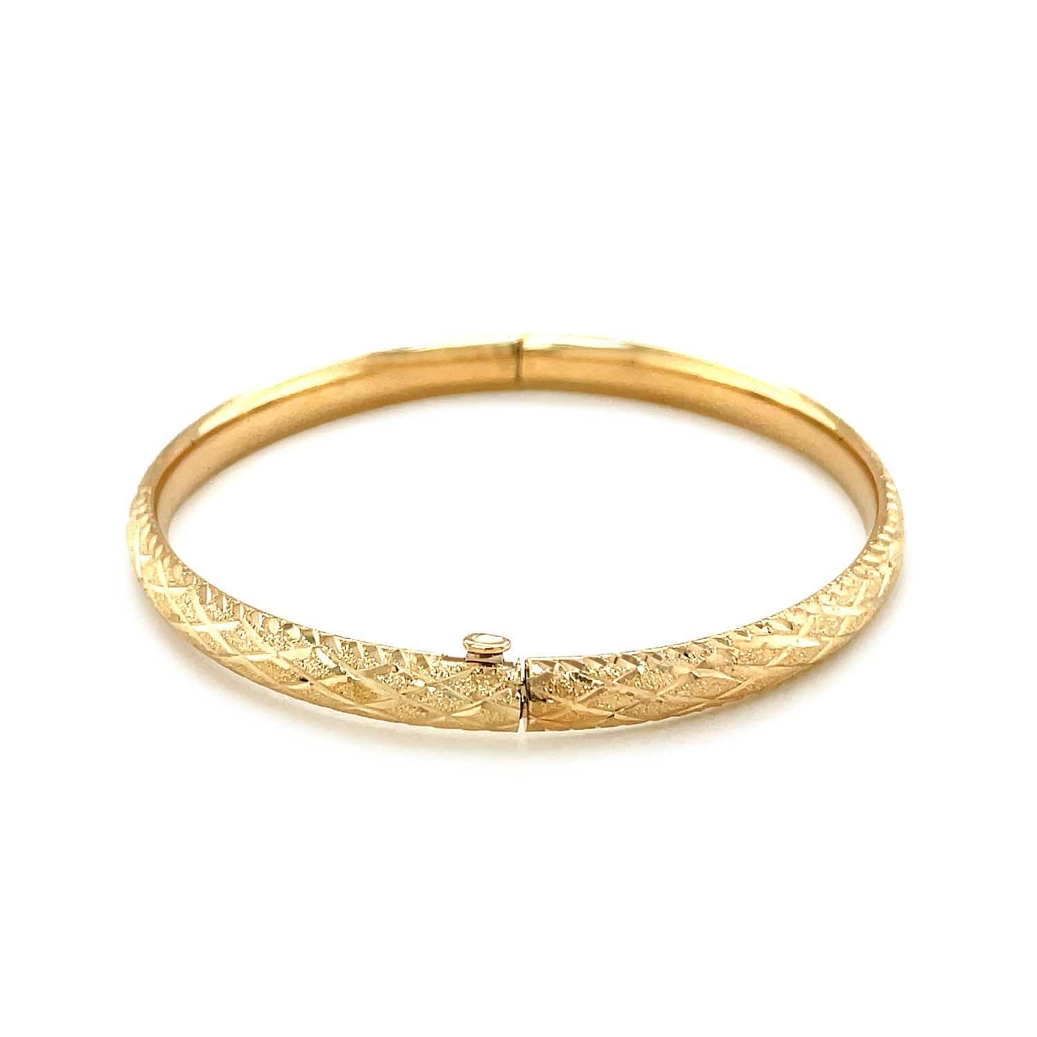 14k Yellow Gold Diamond Cut Design Dome Motif Childrens Bangle (5.50 mm) | 5.5''