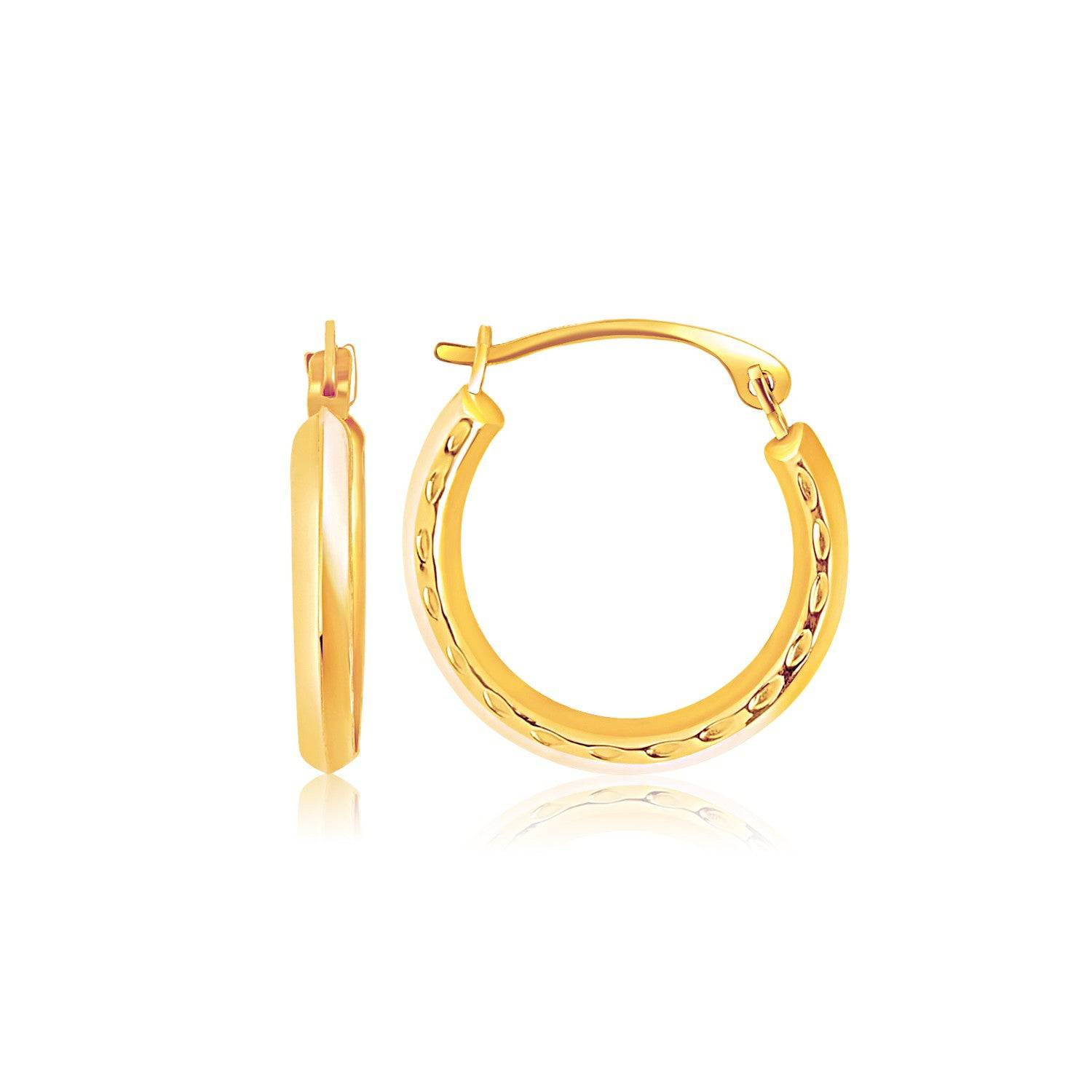 14k Yellow Gold Hoop Earrings with Textured Detailing - Forever in Harmony