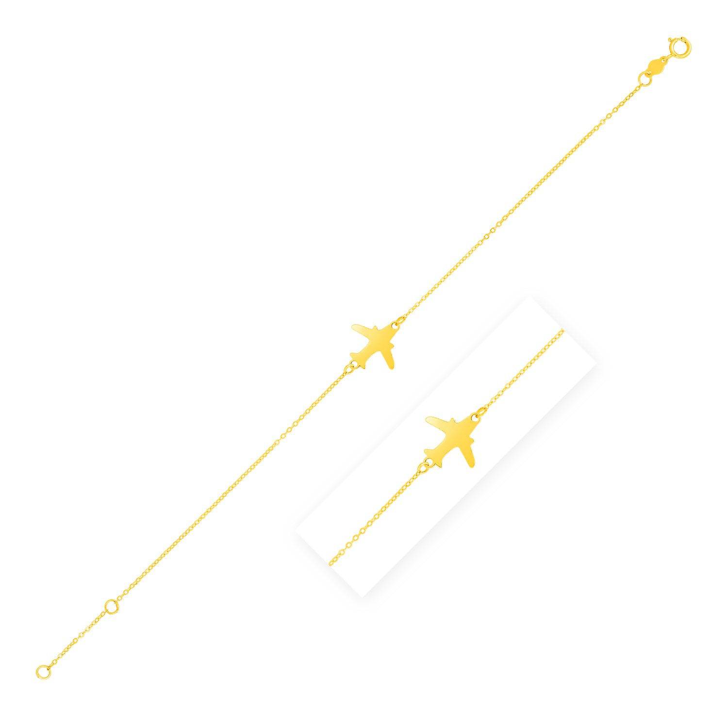 14K Yellow Gold Airplane Bracelet (1.00 mm) | 7''