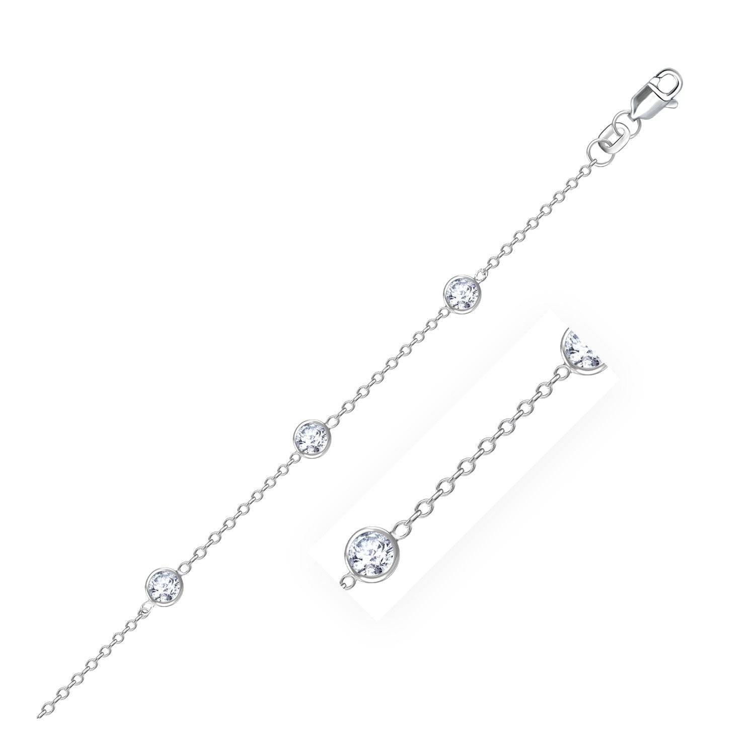 14k White Gold Anklet with Round White Cubic Zirconia - Forever in Harmony