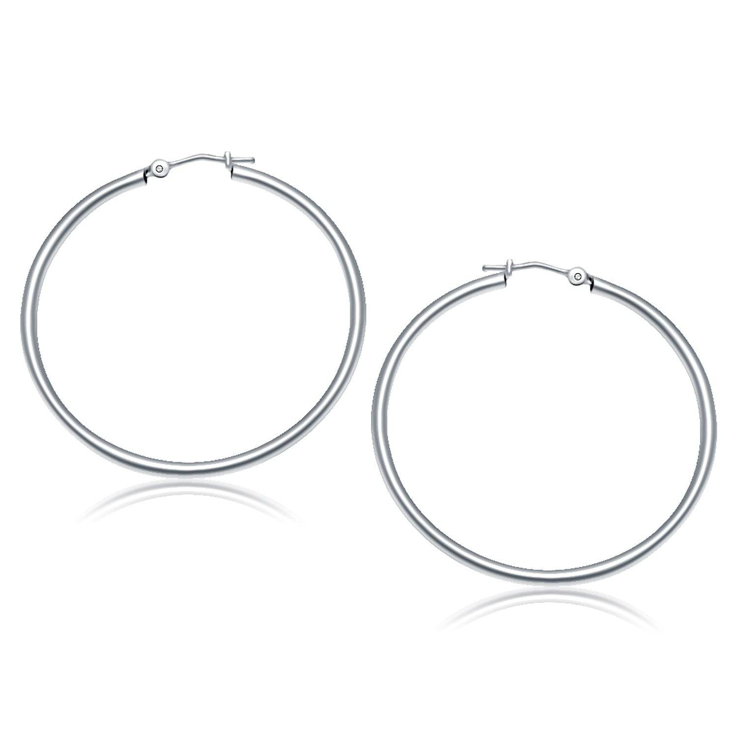 14k White Gold Polished Hoop Earrings (2x40mm) - Forever in Harmony