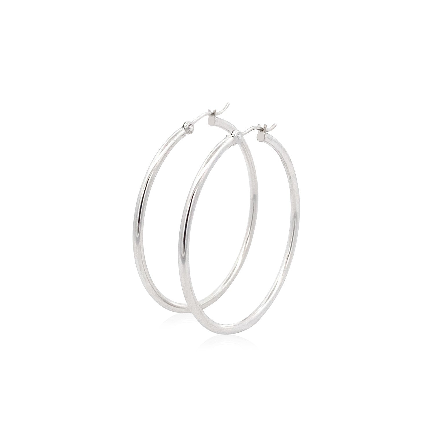 14k White Gold Polished Hoop Earrings (2x40mm)