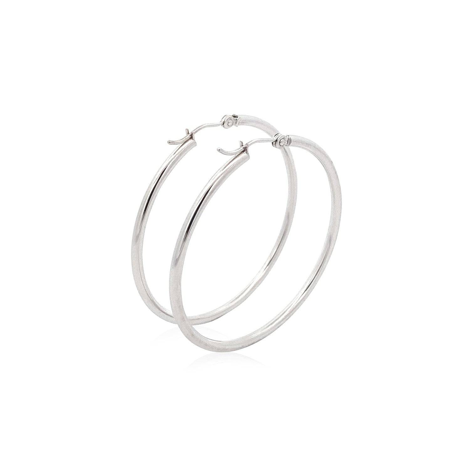 14k White Gold Polished Hoop Earrings (2x40mm) - Forever in Harmony