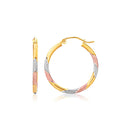 14k Tri-Color Textured Hoop Earrings (2x22mm) - Forever in Harmony