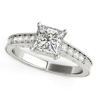 14k White Gold Antique Style Pronged Princess Cut Diamond Engagement Ring (1 1/8 cttw) - Forever in Harmony