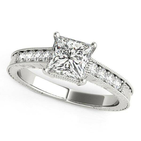 14k White Gold Antique Style Pronged Princess Cut Diamond Engagement Ring (1 1/8 cttw)