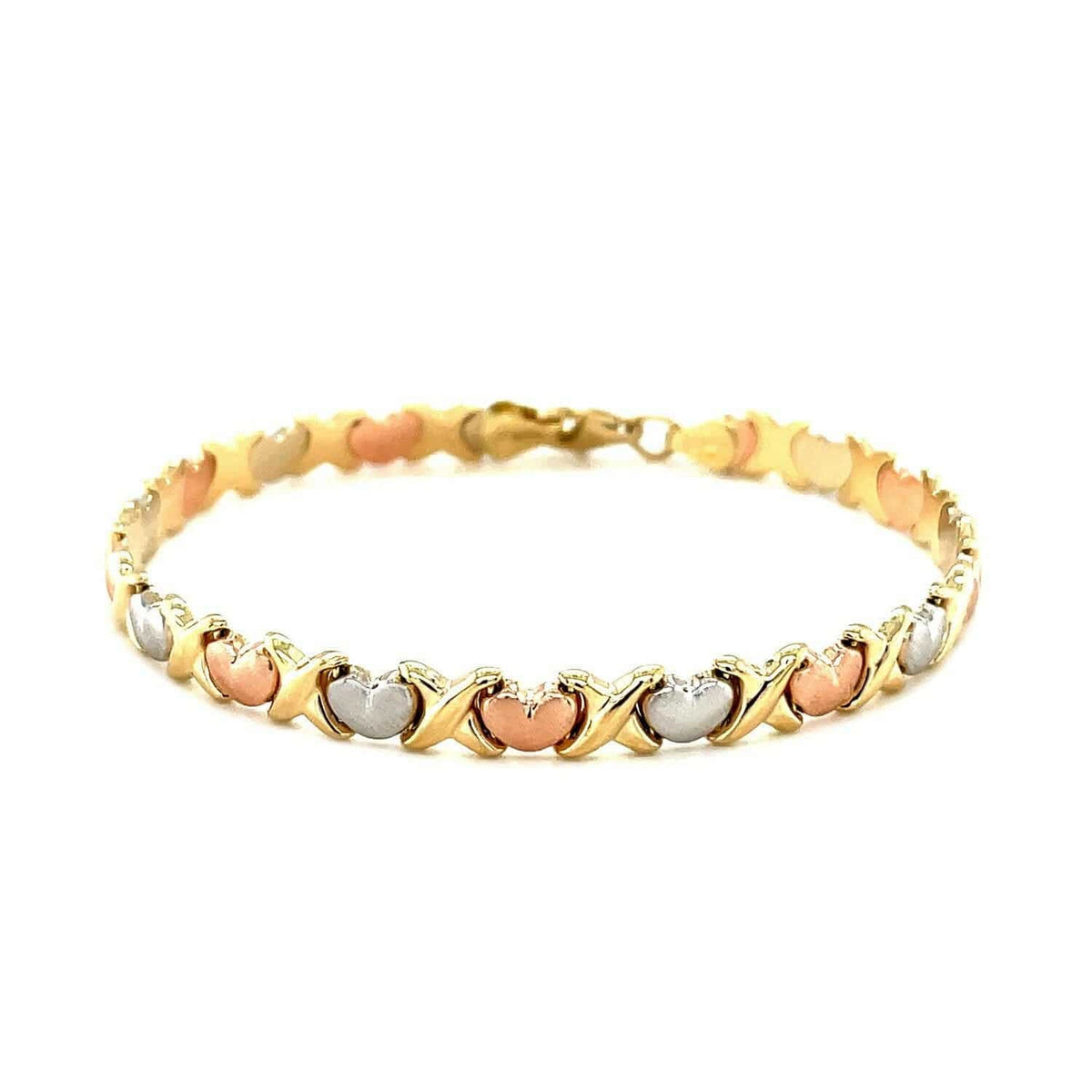 14k Tri-Color Gold Fancy Satin Heart Line Bracelet (6.35 mm) |