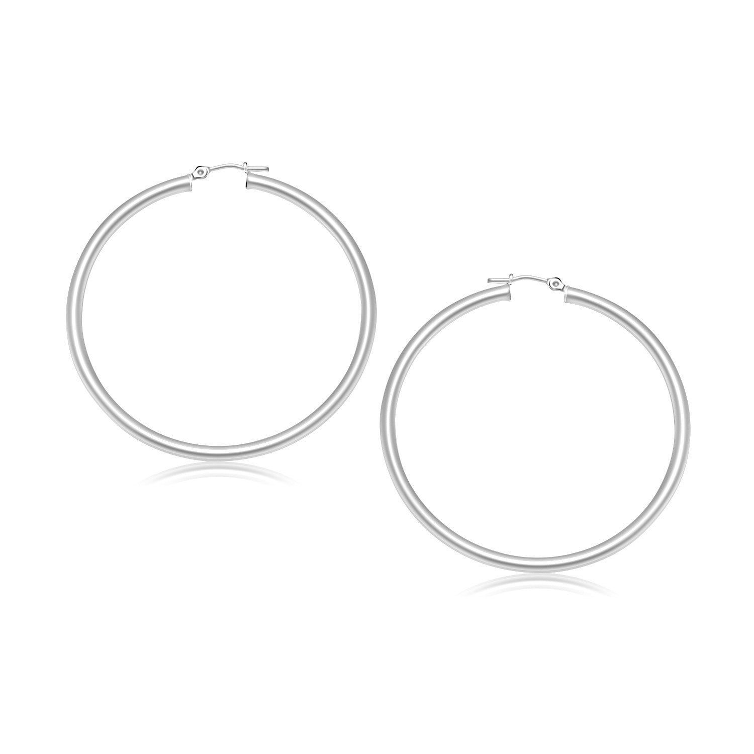 14k White Gold Polished Hoop Earrings (3x30mm) - Forever in Harmony