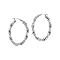 Sterling Silver Oval Hoop Braided Diamond Cut Earrings(4x22mm) - Forever in Harmony