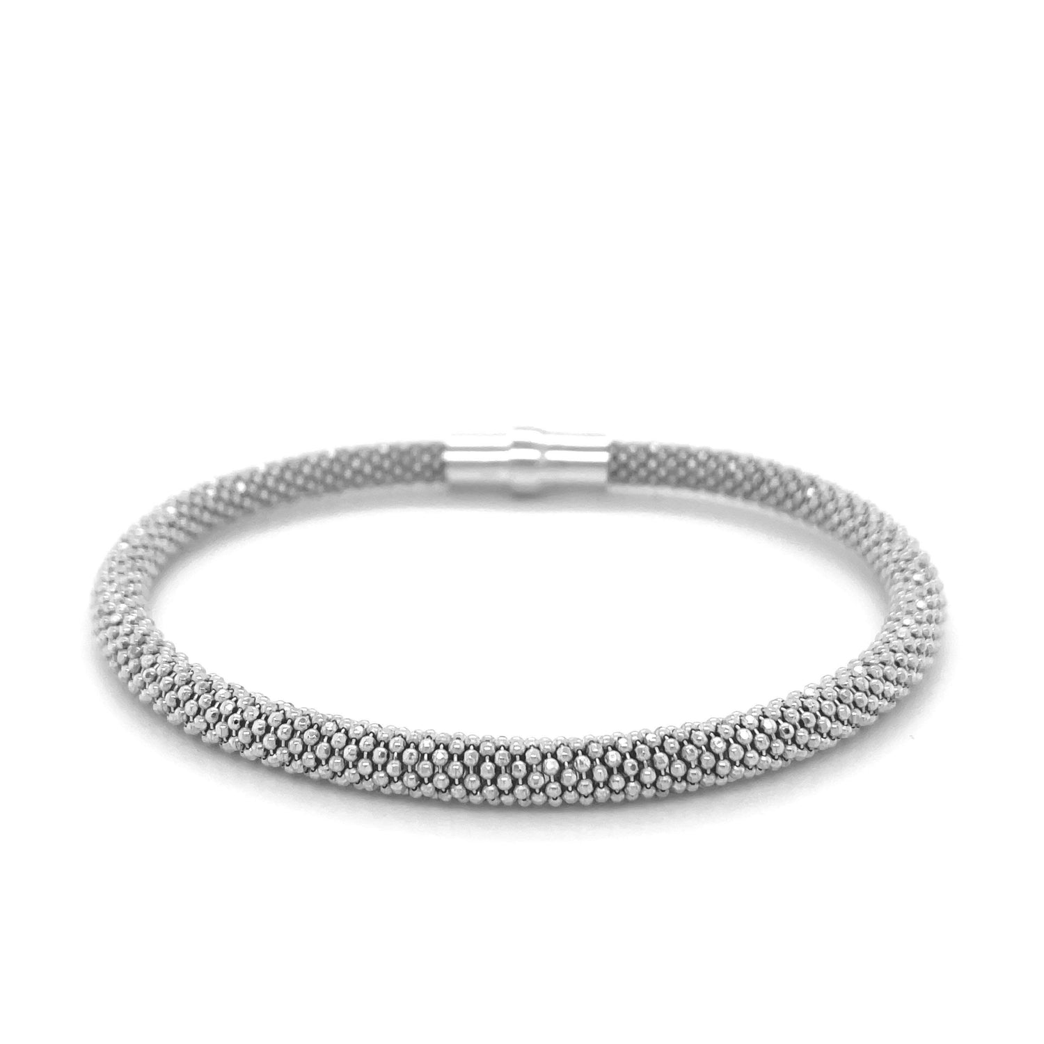 Sterling Silver Rhodium Plated Popcorn Motif Bangle (4.80 mm) |