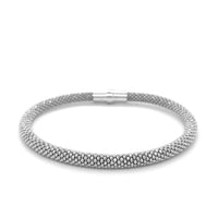 Sterling Silver Rhodium Plated Popcorn Motif Bangle (4.80 mm) | - Forever in Harmony