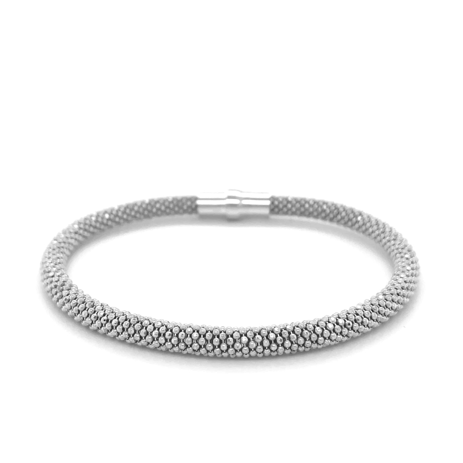 Sterling Silver Rhodium Plated Popcorn Motif Bangle (4.80 mm) | 7.5''