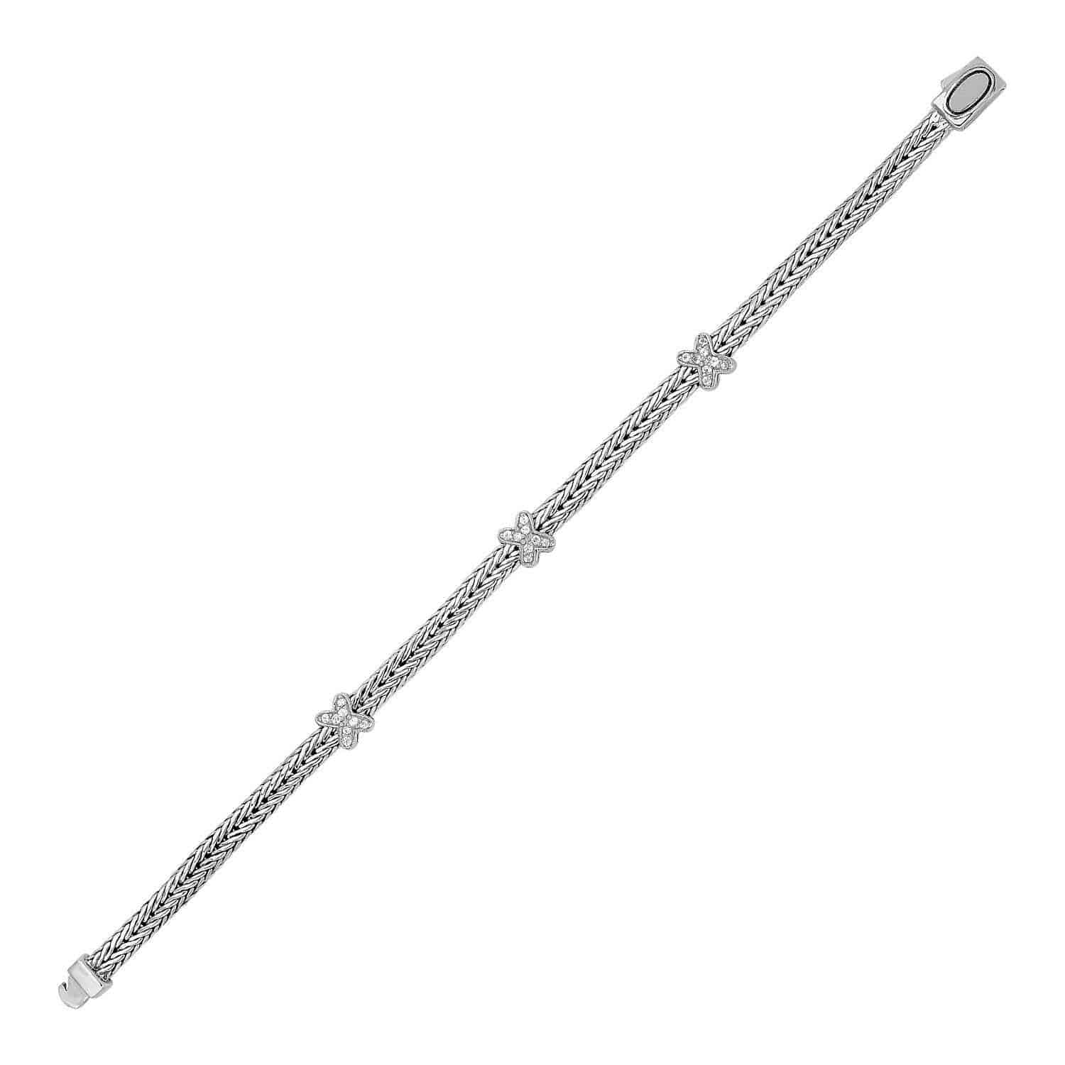 Woven Rope Bracelet with White Sapphire X Accents in Sterling Silver (2.00 mm) |