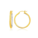 Two-Tone Yellow and White Gold Petite Patterned Hoop Earrings(3x25mm) - Forever in Harmony