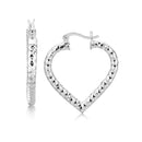 Sterling Silver Rhodium Plated Heart Style Hoop Diamond Cut Earrings(3x22mm) - Forever in Harmony