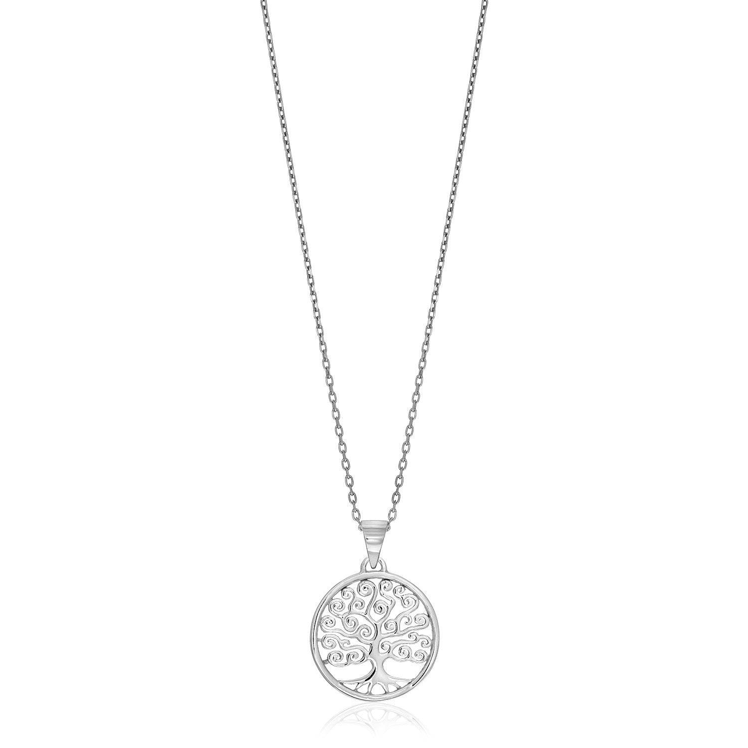 Sterling Silver Round Spiral Motif Tree of Life Necklace - Forever in Harmony