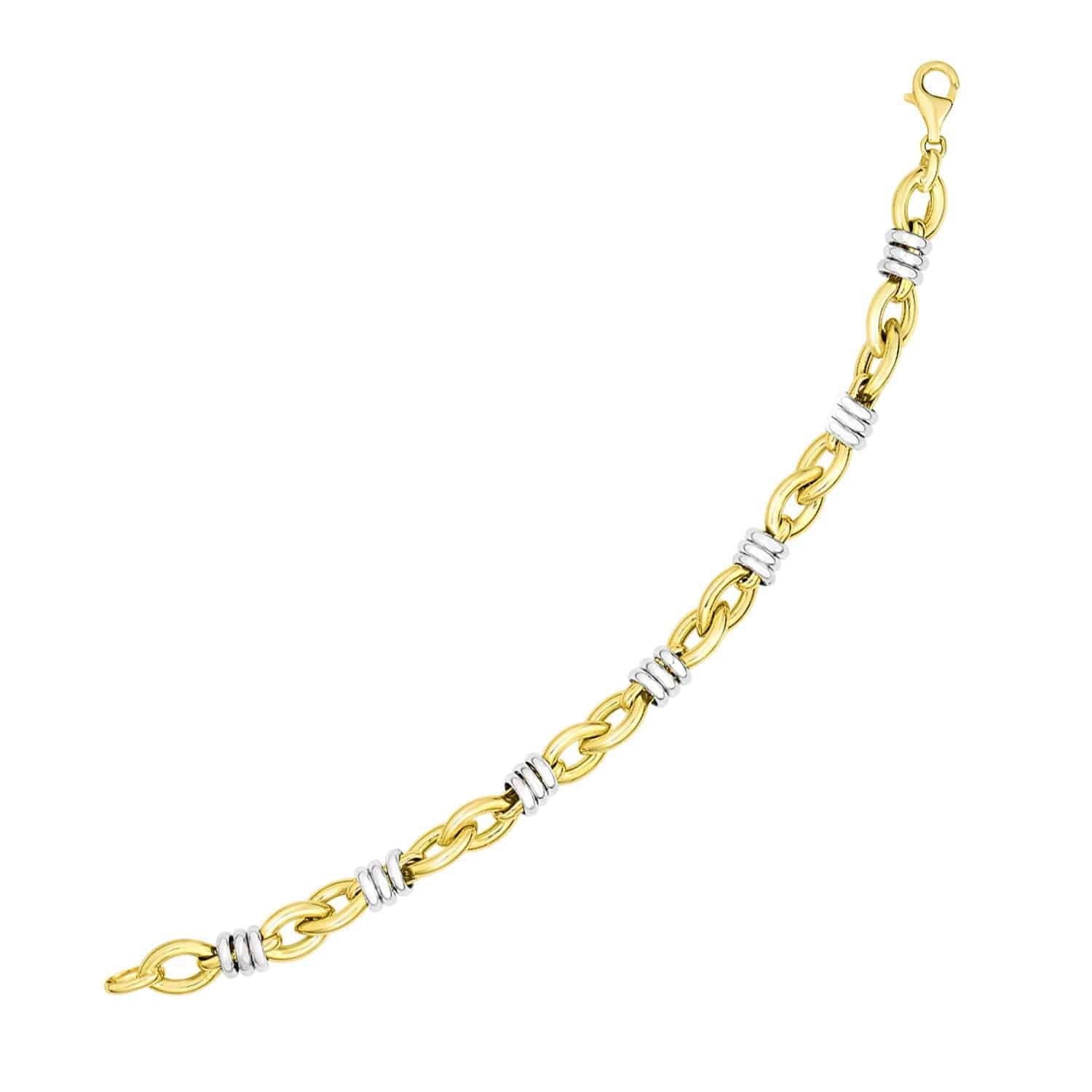 14k Two-Tone Gold Ring-Wrapped Marquis Shape Link Bracelet (8.85 mm) |