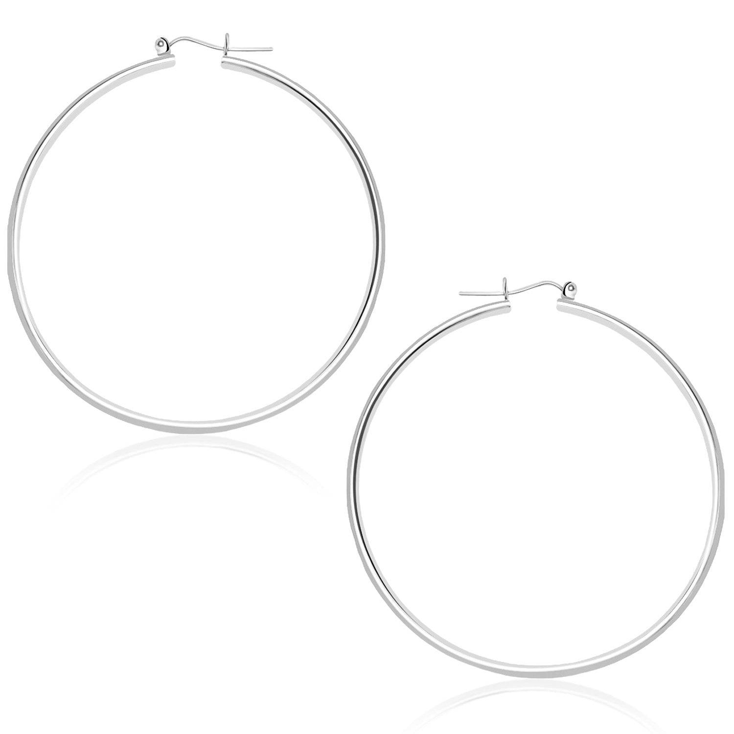 14k White Gold Polished Hoop Earrings (1.5x45mm) - Forever in Harmony