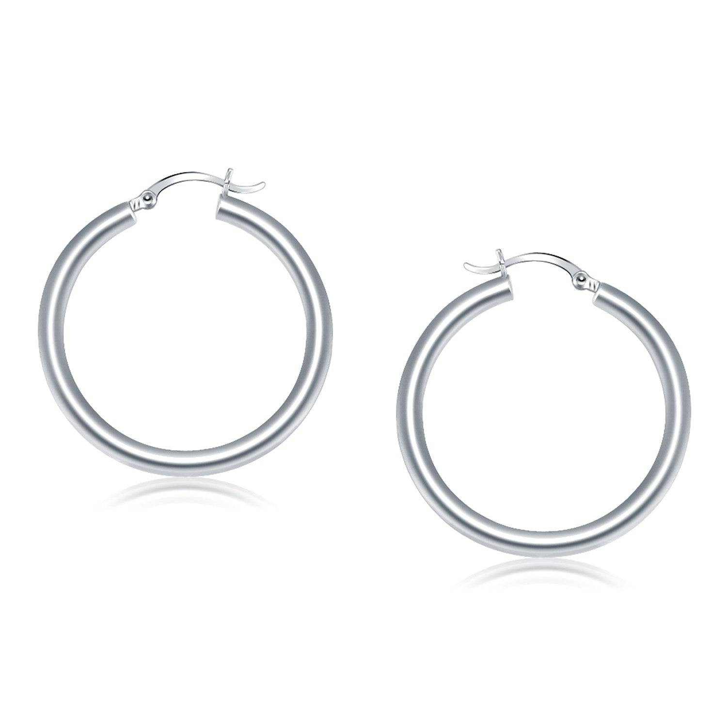 14k White Gold Polished Hoop Earrings (4x40mm) - Forever in Harmony