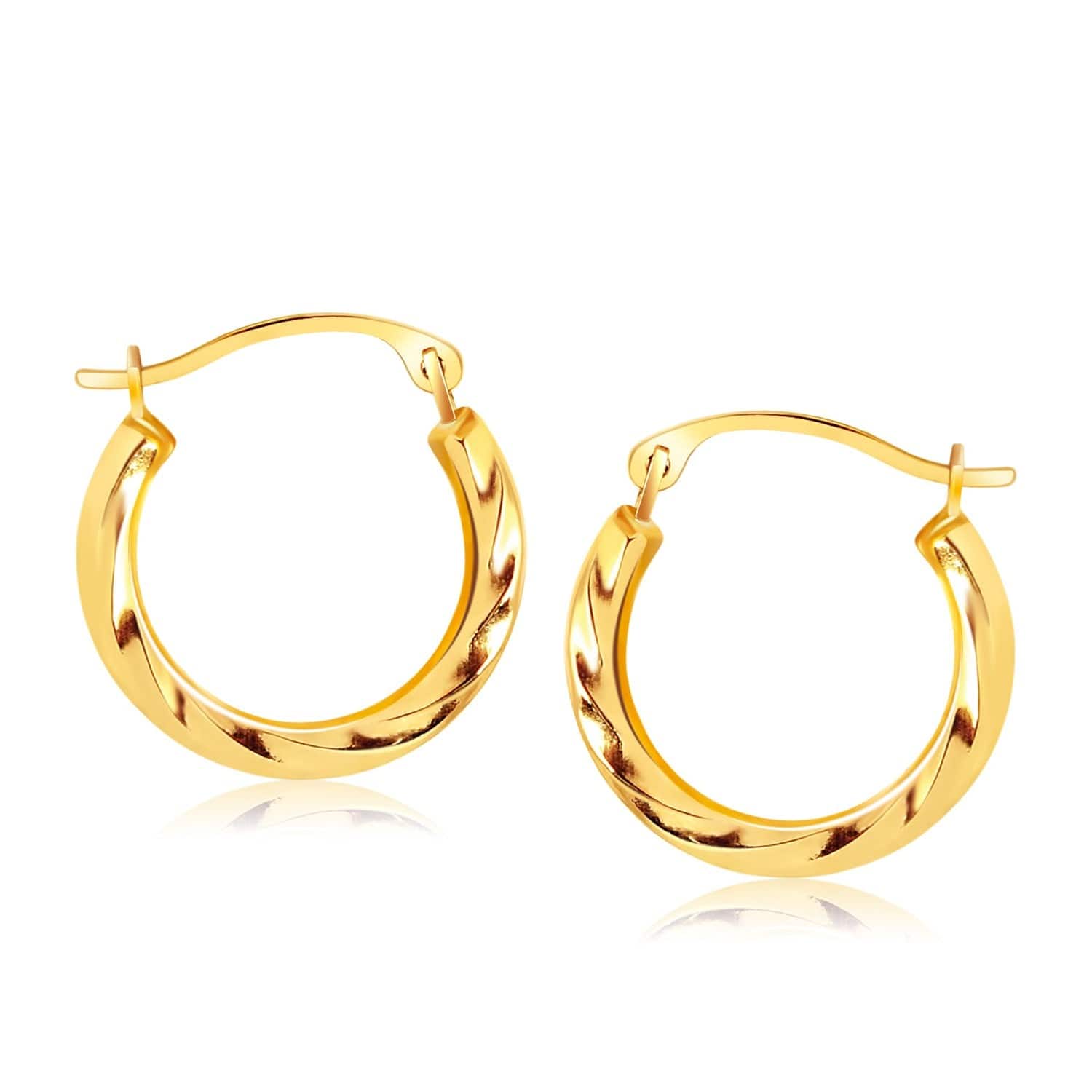 14k Yellow Gold Hoop Earrings in Textured Polished Style - Forever in Harmony