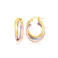 14k Tri-Color Gold Domed Tube Intertwined Earrings - Forever in Harmony