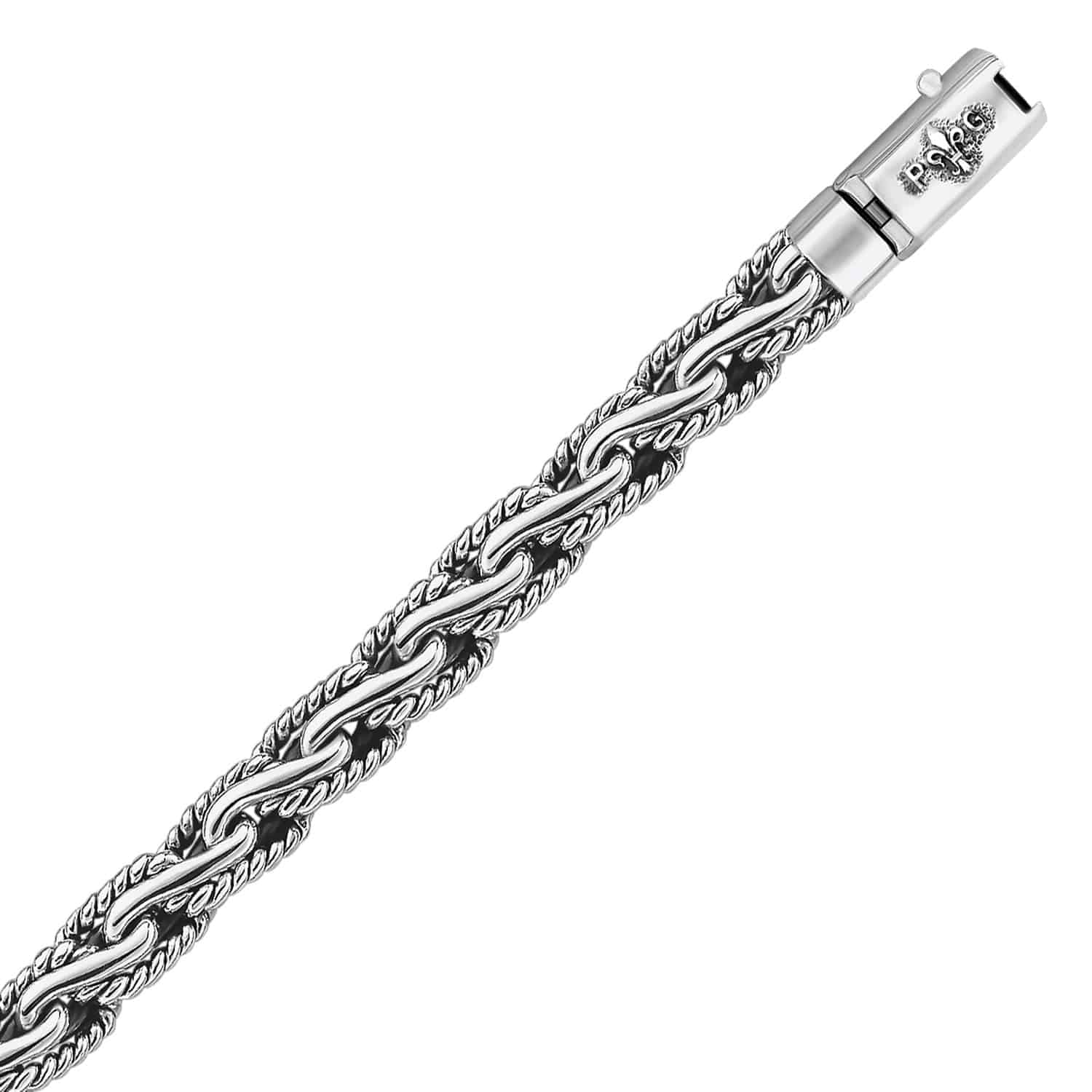 Oxidized Sterling Silver Mens Chain Bracelet in a Cable Motif (8.50 mm) |