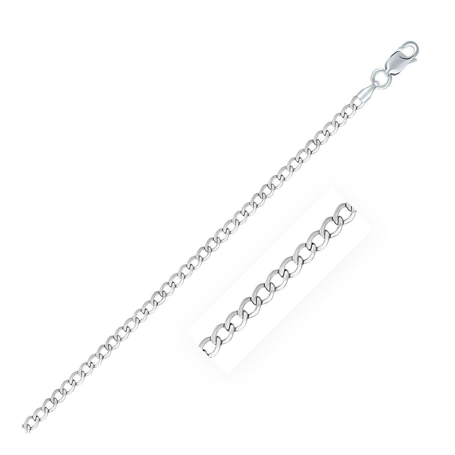 Rhodium Plated Sterling Silver Curb Style Chain (3.00 mm) - Forever in Harmony