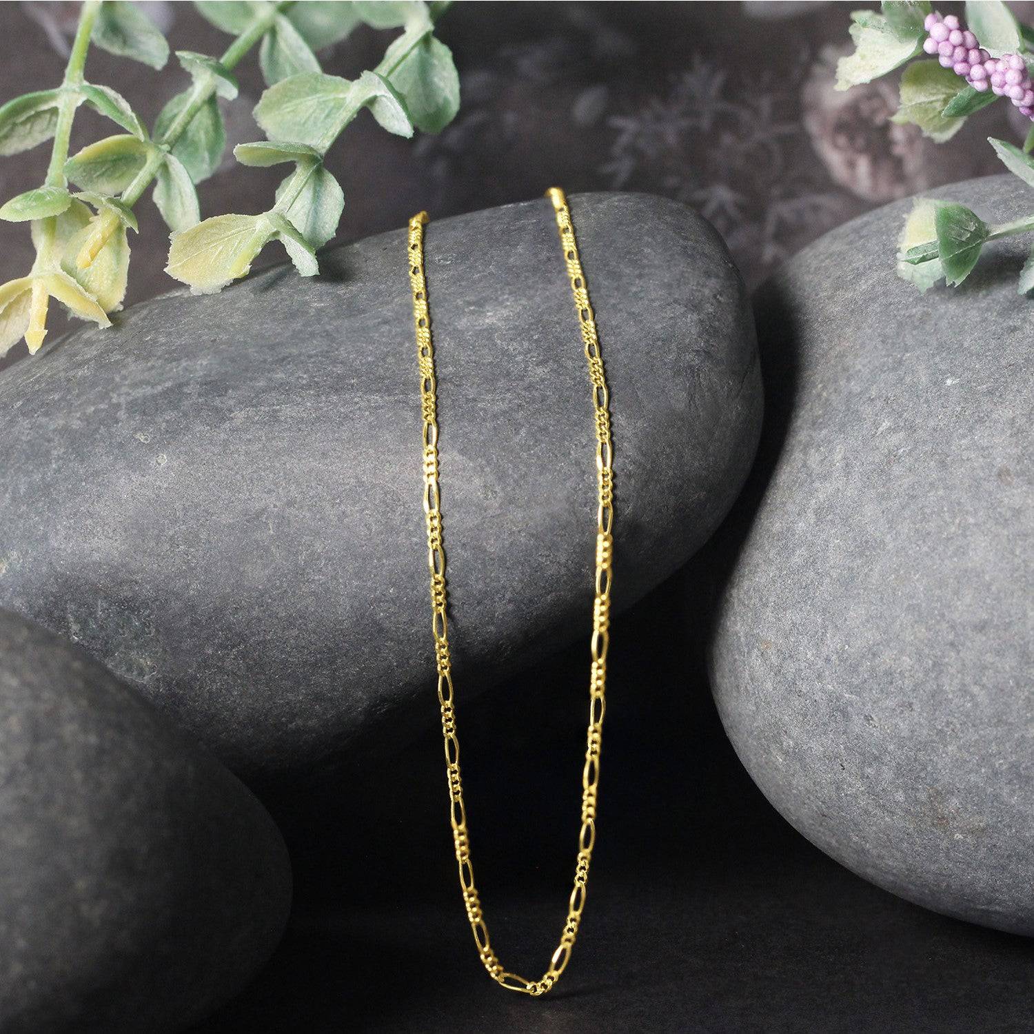 14k Yellow Gold Solid Figaro Chain (1.30 mm) - Forever in Harmony