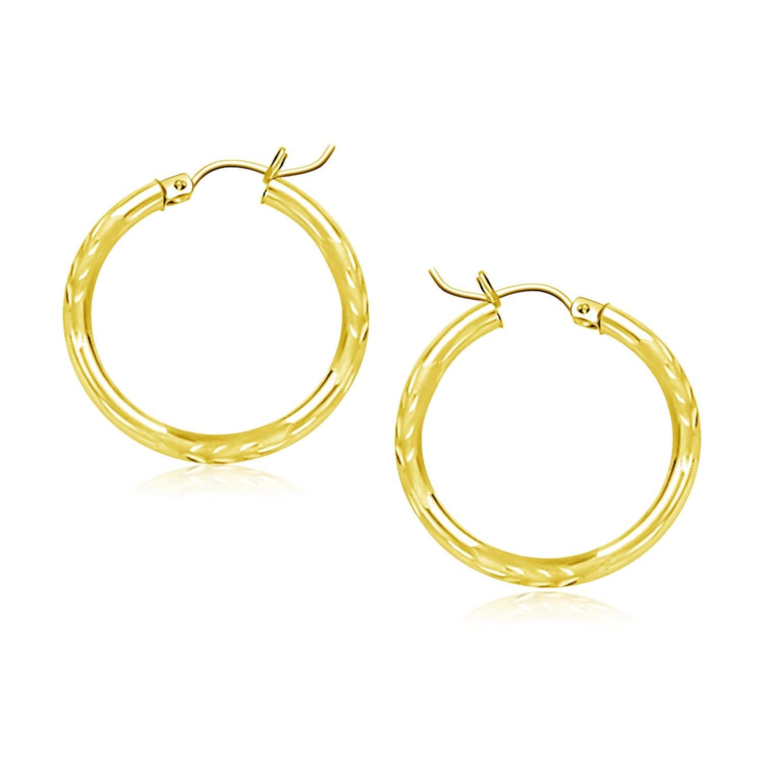 14k Yellow Gold Diamond Cut Hoop Earrings (3x20mm) - Forever in Harmony