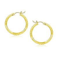 14k Yellow Gold Diamond Cut Hoop Earrings (3x20mm) - Forever in Harmony